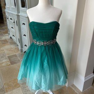 B Darlin Ambre Green Strapless Formal Dress